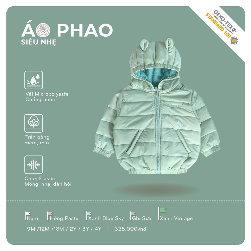 HRNEE Áo phao trần bông siêu nhẹ cho bé trai bé gái 9m đến 4y
