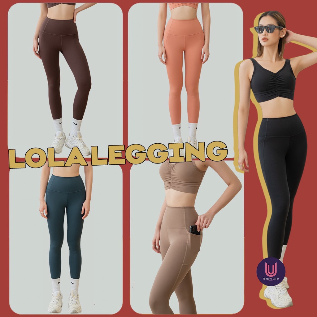 Quần tập leggings gym yoga thể thao nữ Lola lưng cao màu trơn có túi đựng Today U Wear