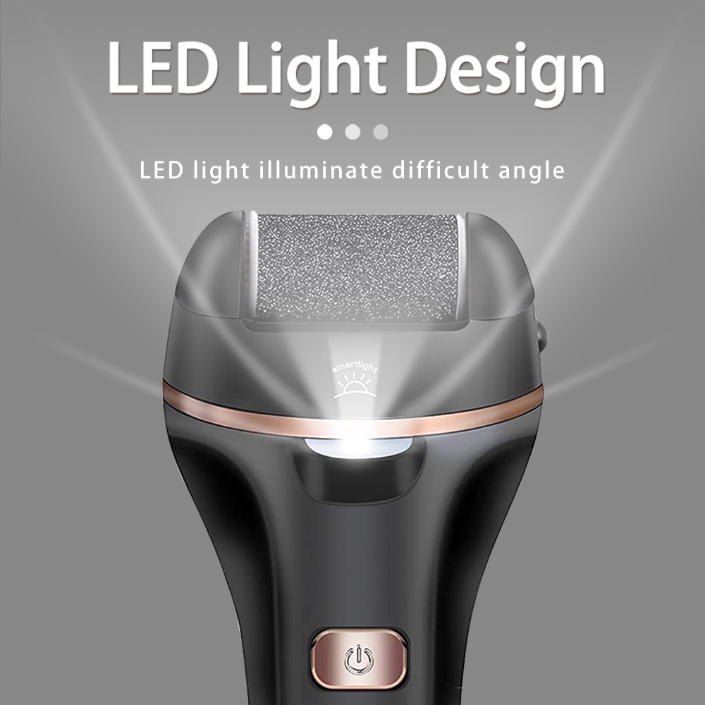 Máy mài gót chân TOGEWITHU tẩy tế bào chết da cứng có thể sạc lại với đèn LED và 2 đầu lăn