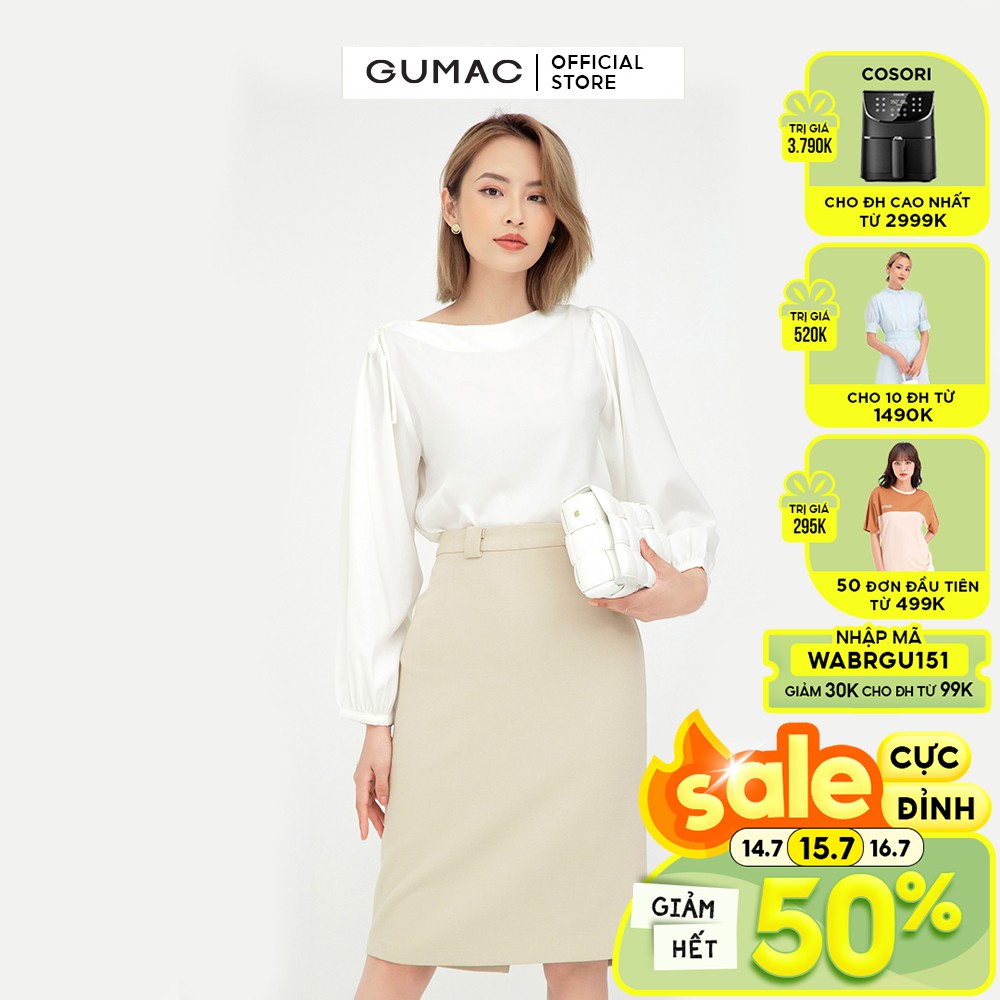 [Mã WABRGTET giảm 10% đơn 250k] Áo sơ mi nữ cổ thuyền GUMAC tay dài, vải lụa mịn cao cấp AB592