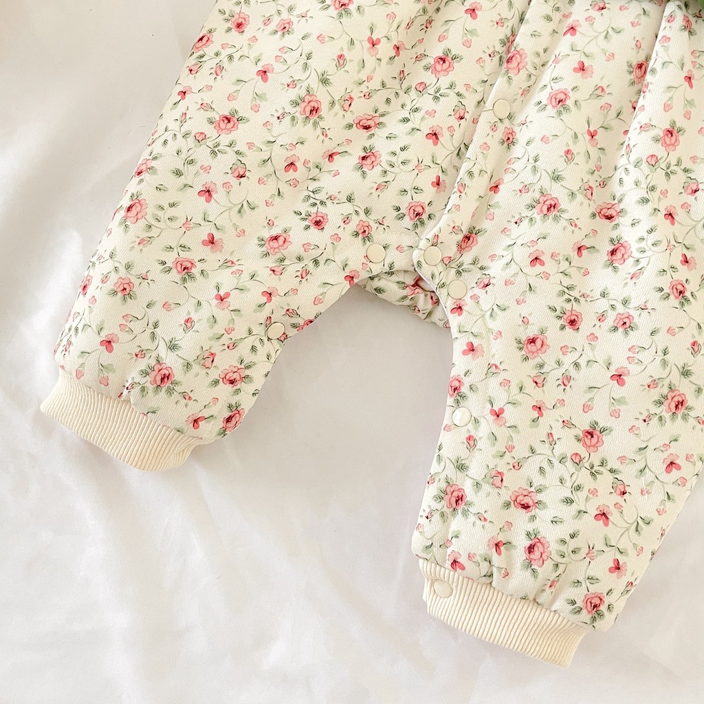 Áo liền quần SANLUTOZ tay dài in hoa dễ thương giữ ấm mùa đông cho bé gái sơ sinh