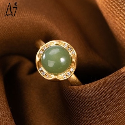 Nhẫn Bạc 925 Đính Hạt Ngọc Bích Màu Xám Thời Trang Cho Nữ A7 S925