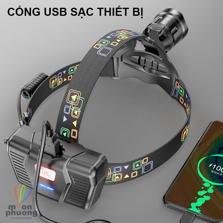 Đèn pin đội đầu siêu sáng K808 - P90 chống nước cao cấp kèm 3 pin sạc - MUÔN PHƯƠNG SHOP