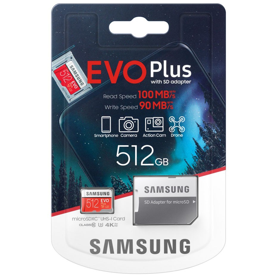 Thẻ nhớ MicroSDXC Samsung Evo Plus 512GB U3 4K R130MB/s W90MB/s kèm Adapter box Anh new 2022 (trắng)