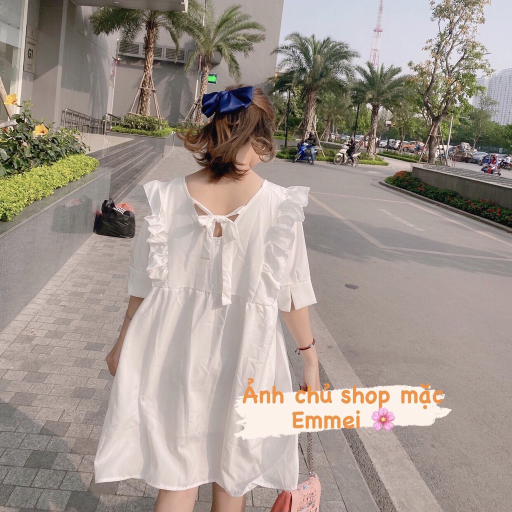 Váy babydoll dáng ngắn, đầm babydoll trắng caro đôi bạn thân E7 thời trang nữ emmei