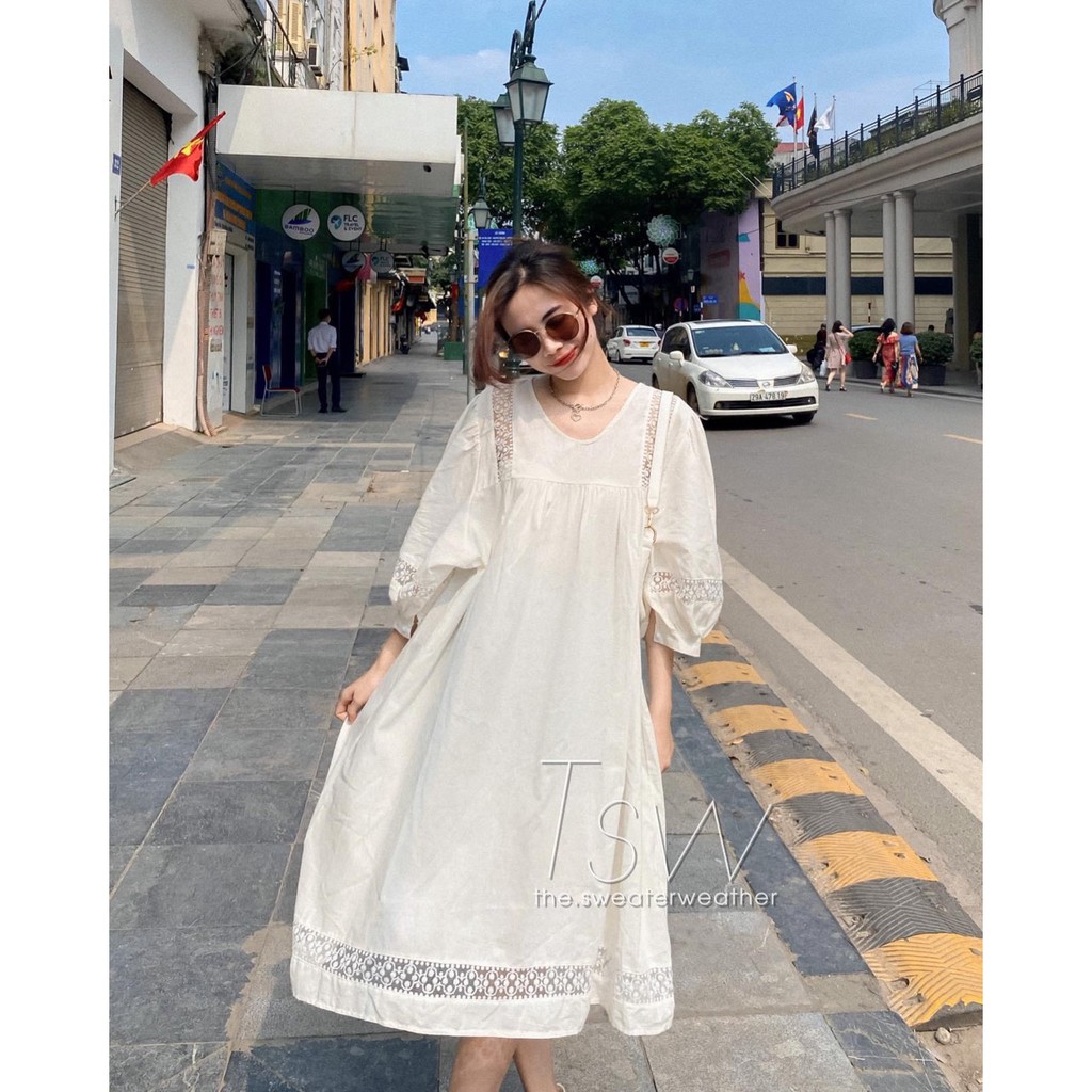 Váy trắng xuông pha ren tay bồng về hàng cực xinh Chất mềm đẹp ảnh thật 2021 | WebRaoVat - webraovat.net.vn