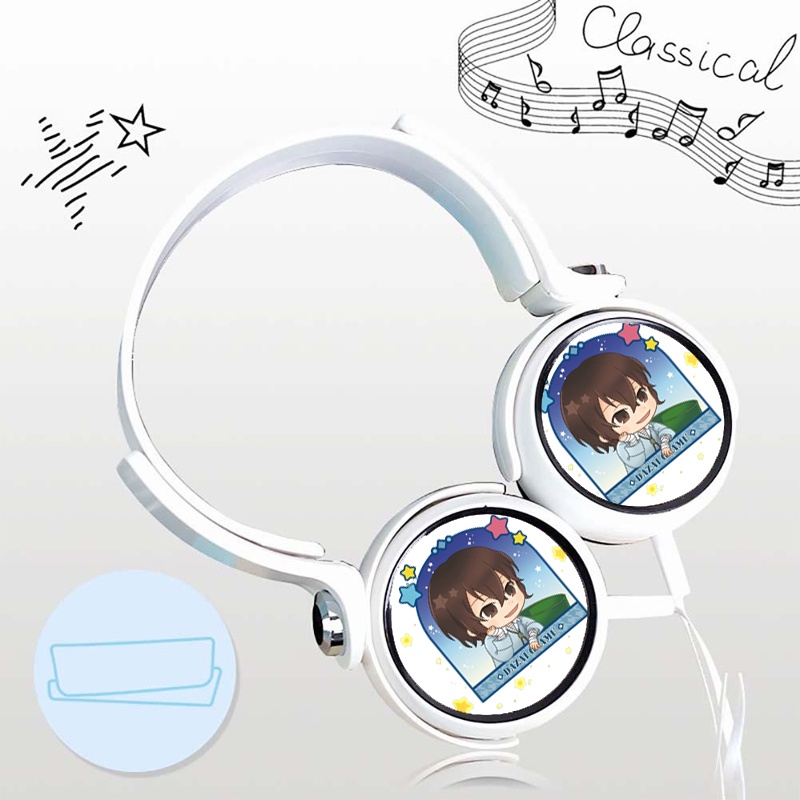 Tai nghe in hình anime chibi BUNGOU STRAY DOGS dạng chụp cắm dây có mic tiện lợi