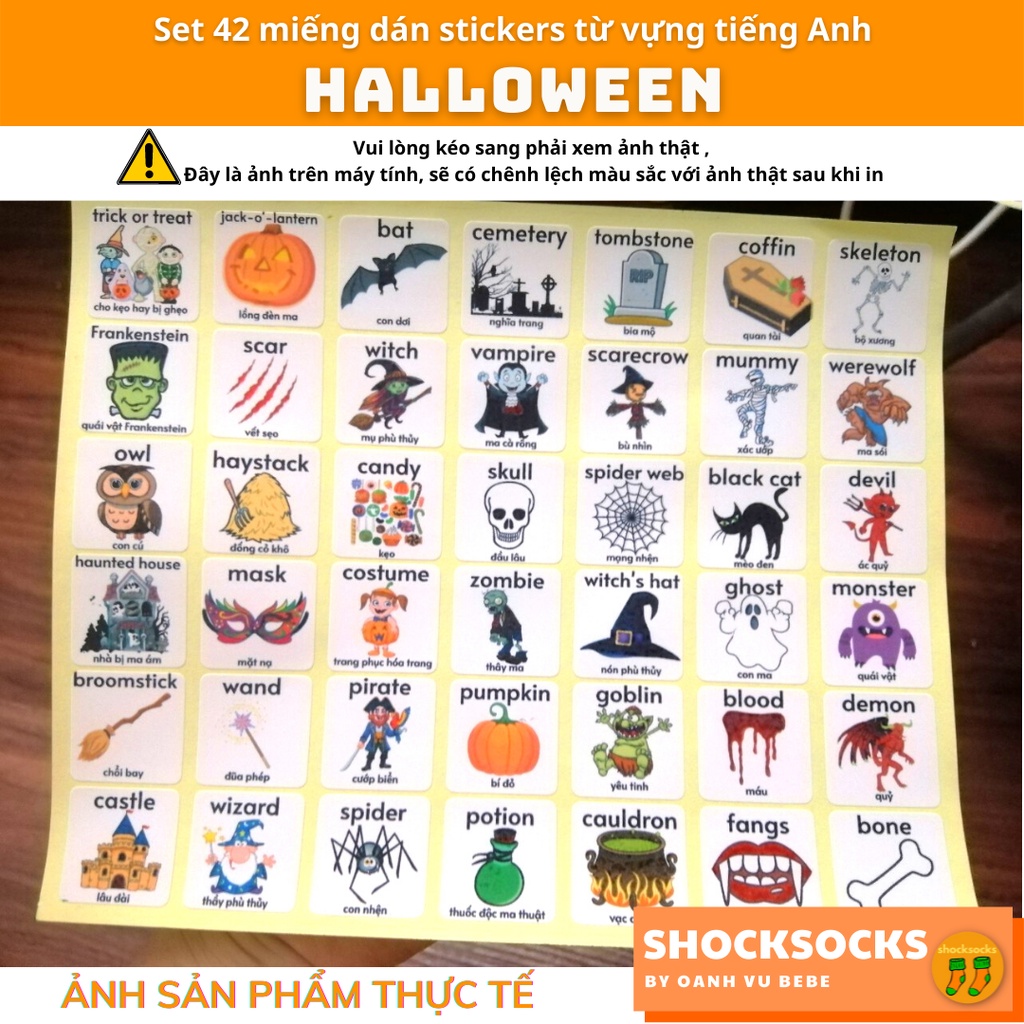 🔥42 miếng dán stickers từ vựng tiếng Anh chủ đề Halloween - 42 Eng/Vi vocabulary stickers topic Halloween 🔥