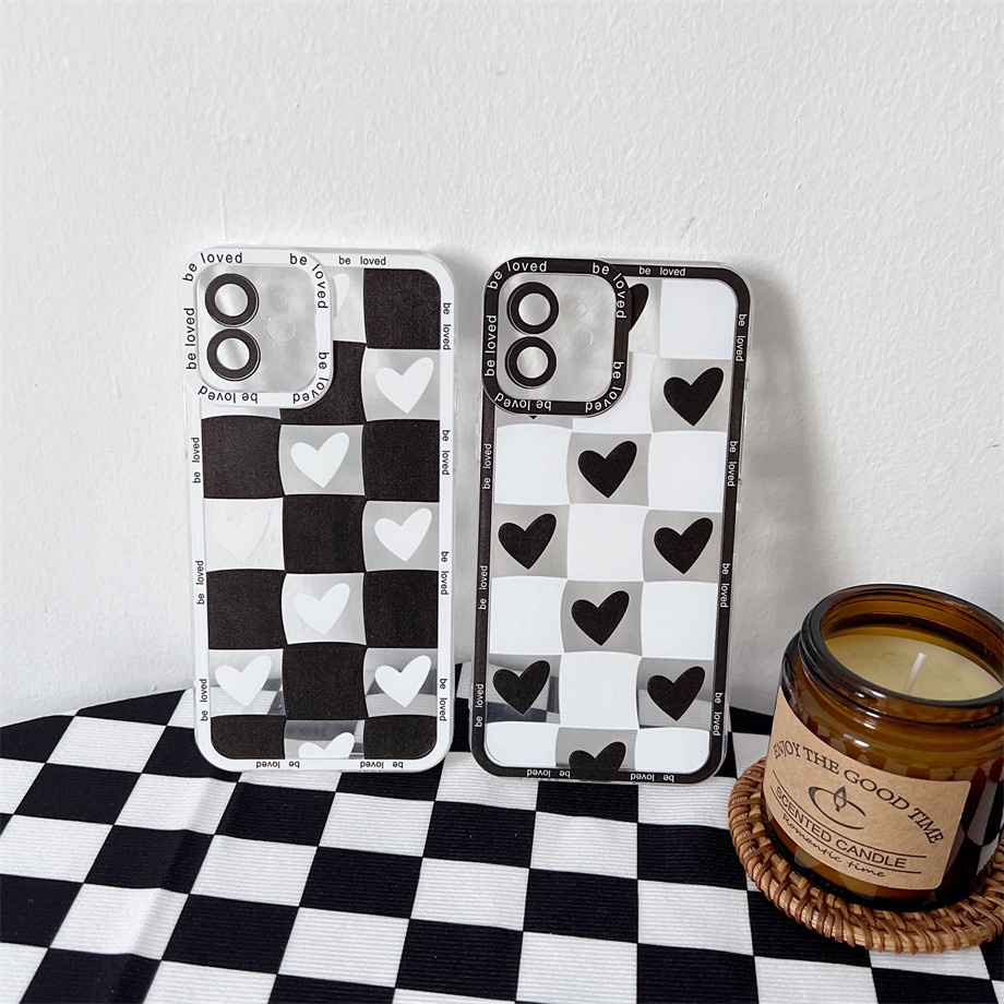 Ốp Điện Thoại Họa Tiết Sọc Caro Trắng Đen Hình Trái Tim Cho OPPO RENO 7Z 7 6 5 F11 PRO 4G 5G A1K K5 2Z 2F