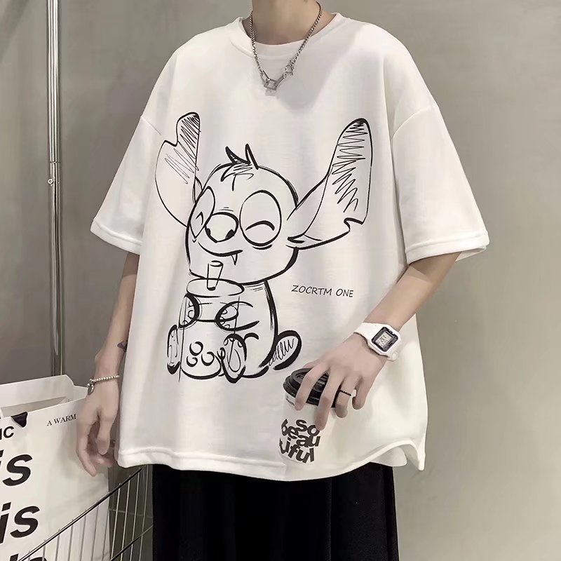 Áo Thun Tay Ngắn Dáng Rộng In Họa Tiết Hoạt Hình Phong Cách Hàn Quốc Thời Trang Mùa Hè Cho Nam Và Nữ