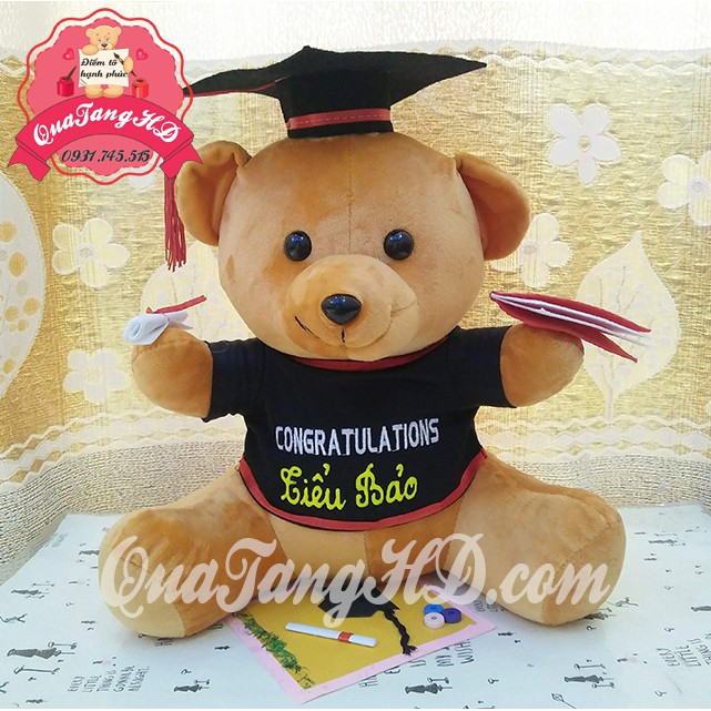 Gấu Bông Tốt Nghiệp 35cm Miễn Phí Khắc Tên, Logo Decal, Gói Quà - quà tặng tốt nghiệp