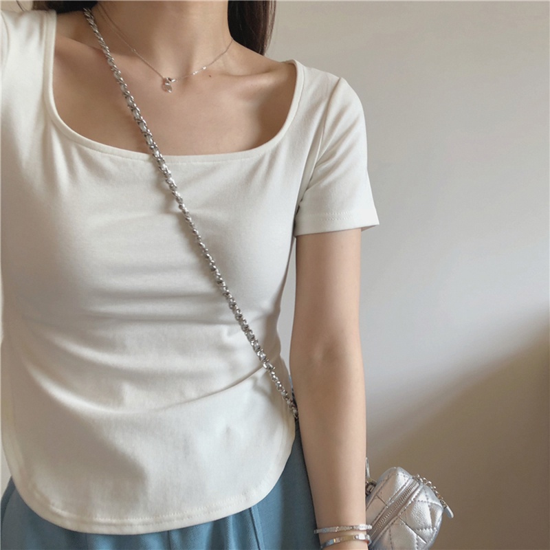 SUXI Áo Thun Ngắn Tay Cổ Tròn Màu Sắc Đơn Giản Dễ Phối Đồ Hợp Thời Trang Hè