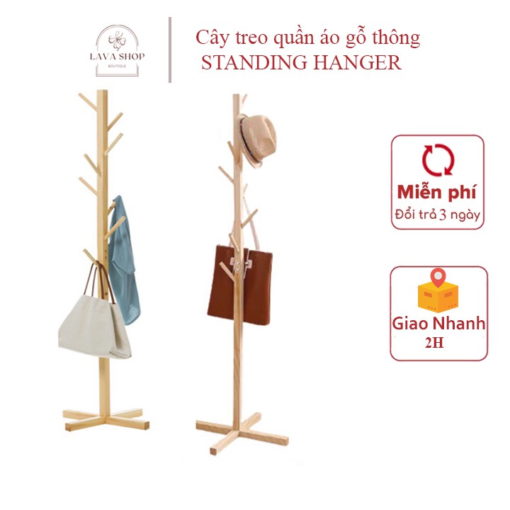 Cây treo quần áo đứng bằng gỗ thông - Standing Hanger - Kệ sào treo đồ đứng Nội thất kiểu Hàn lắp ráp