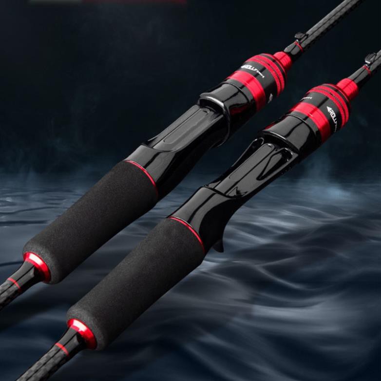 Cần câu lure đen đỏ máy ngang và máy đứng  RollFish 1m68 - 2m4 đầu bu chống xoắn RF-1