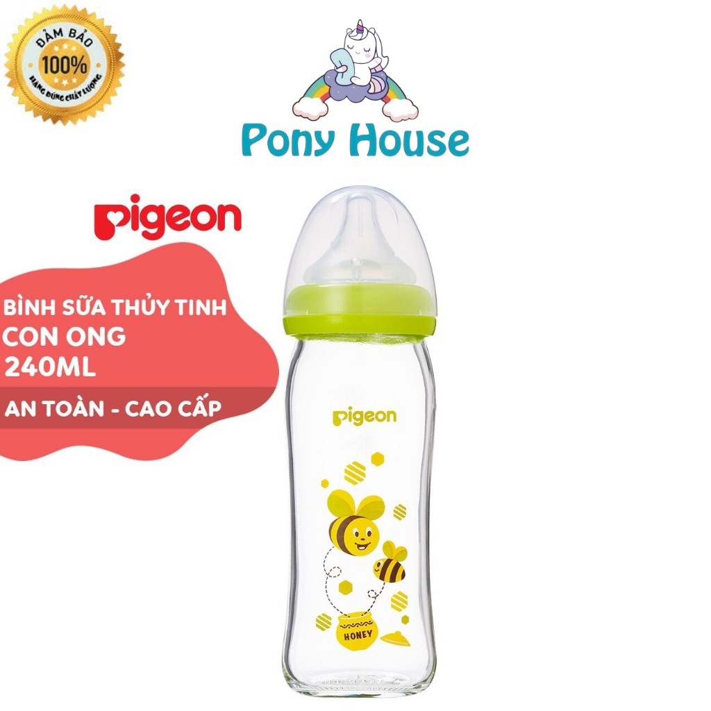 Bình Sữa Pigeon Thủy Tinh Cổ Rộng Plus 160ml - 240ml