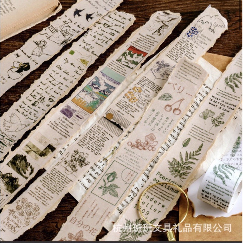 Washi chiết Washitape Băng keo dán hoạ tiết hoa lá vintage WS019