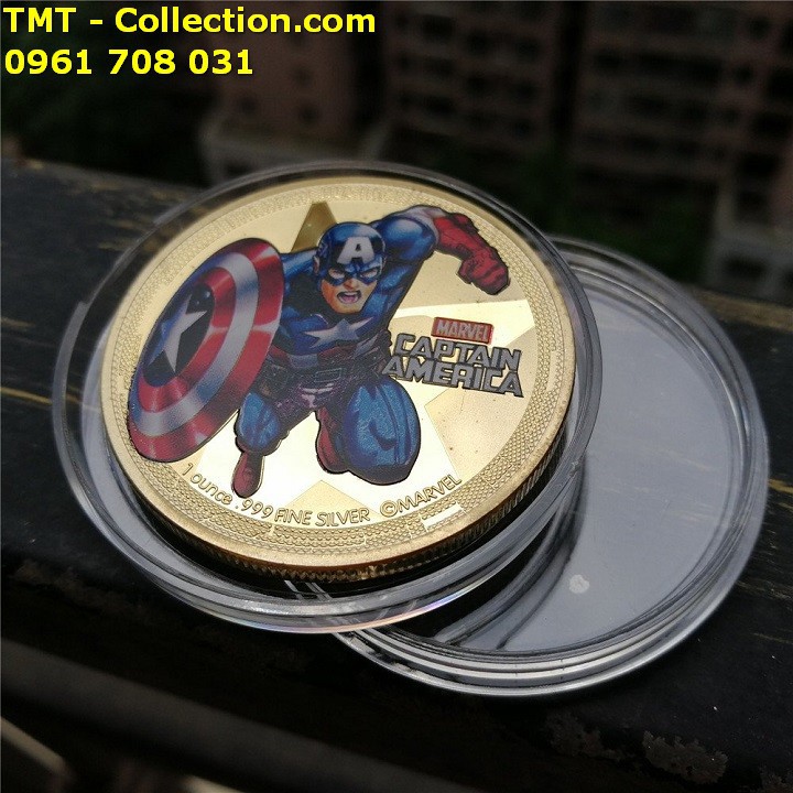 Xu Avengers Marvel Siêu Anh Hùng Captain America Vàng; Màu: vàng; đường kính của xu là 4cm-TMT Collection-SP002461