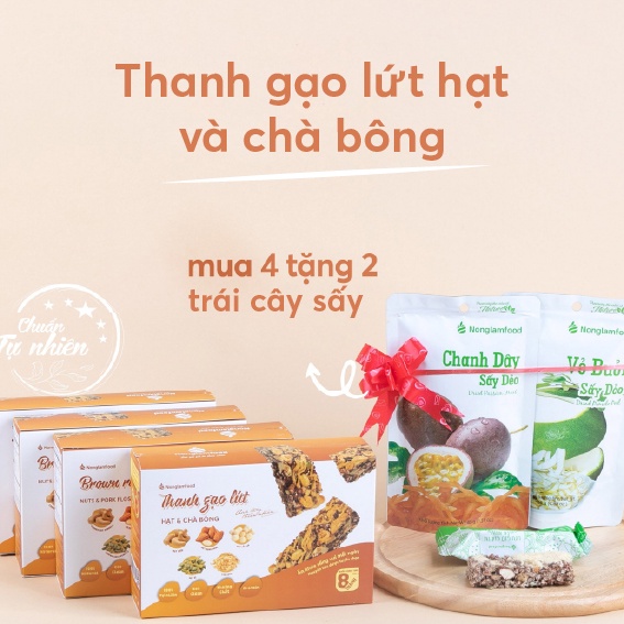 [MUA 4 TẶNG 2] Thanh gạo lứt Ngũ cốc Hạt - Chà Bông Nonglamfood hộp 8 thanh 136g | Hỗ trợ ăn kiêng giảm cân | Đồ ăn vặt