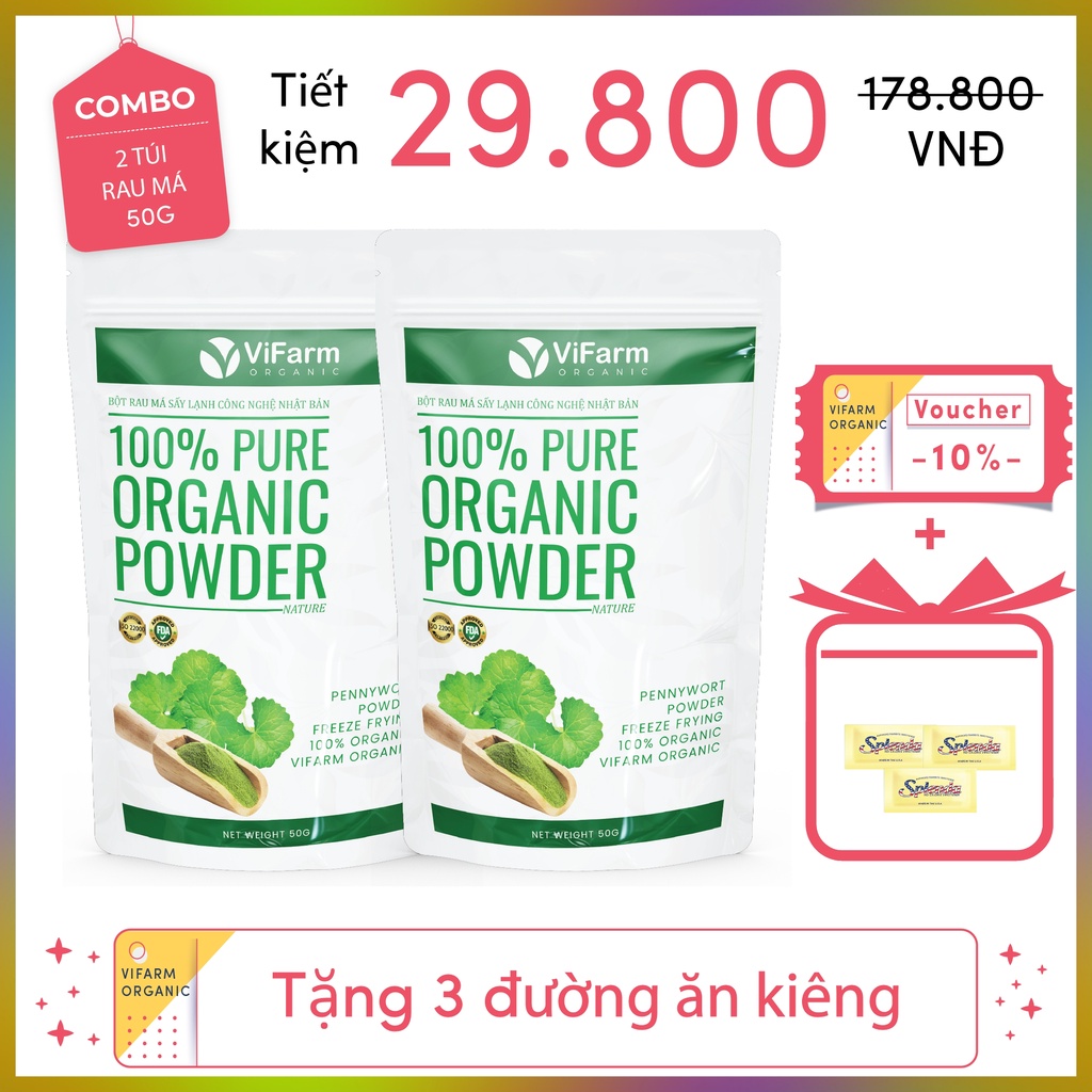 Bột Rau Má Nguyên Chất ViFarm 50Gram Organic 100%, Bột Rau Má Sấy Lạnh,Thanh Nhiệt