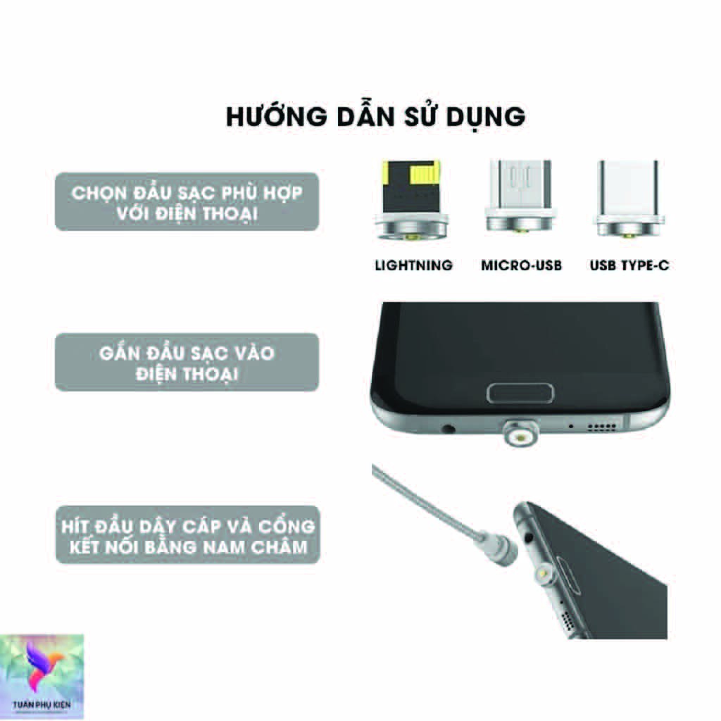 Cáp Sạc Nam Châm 3 Đầu ⚡ Cáp Sạc Nam Châm X- CABLE 360 ⚡ Lightning, Micro-Usb, Usb TypeC (BH 3 Tháng)- Dây Dù Dài 1M