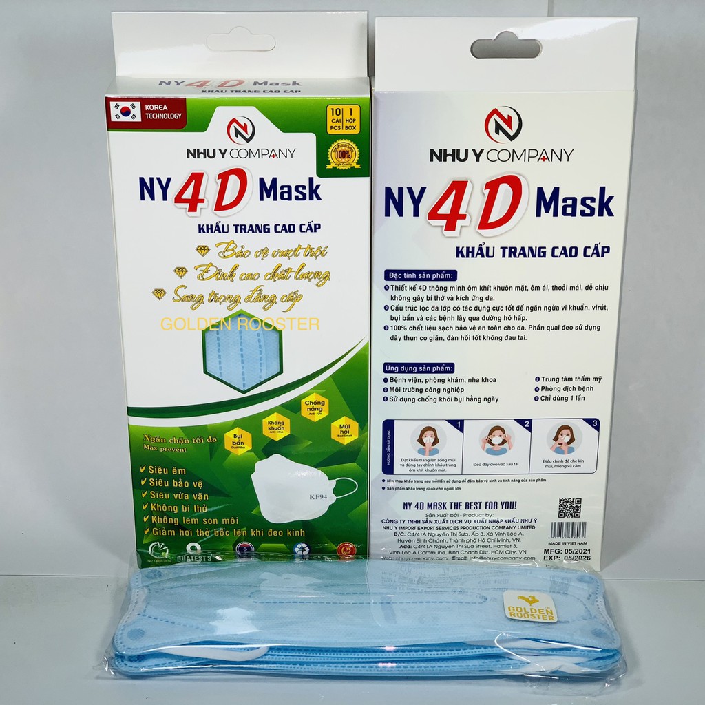 Khẩu trang Như Ý 4D KF94 giấy lọc kháng khuẩn cao cấp (Hộp 10 cái) - Chính hãng phân phối