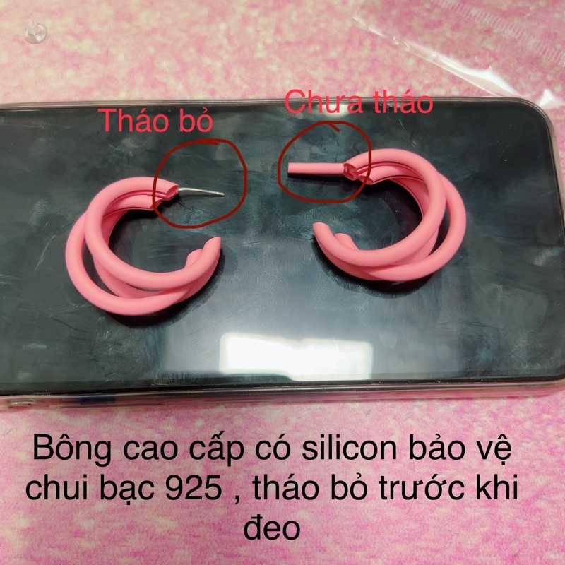 bông tai khoen tròn dạng khía , khuyên tai màu sắc phong cách hàn quốc chui bạc s925