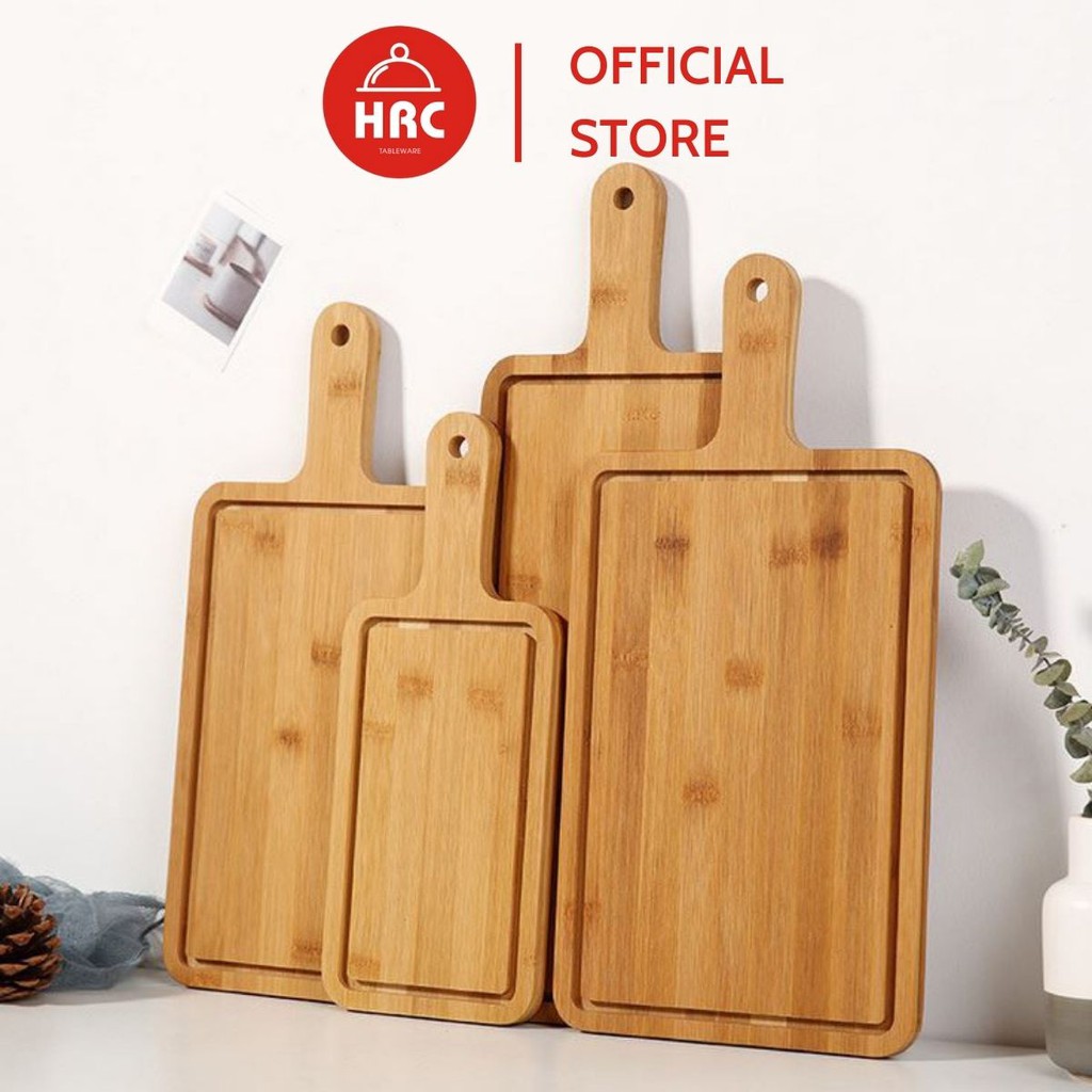 Khay gỗ chữ nhật tre có tay cầm, đĩa gỗ decor đựng đồ ăn cao cấp