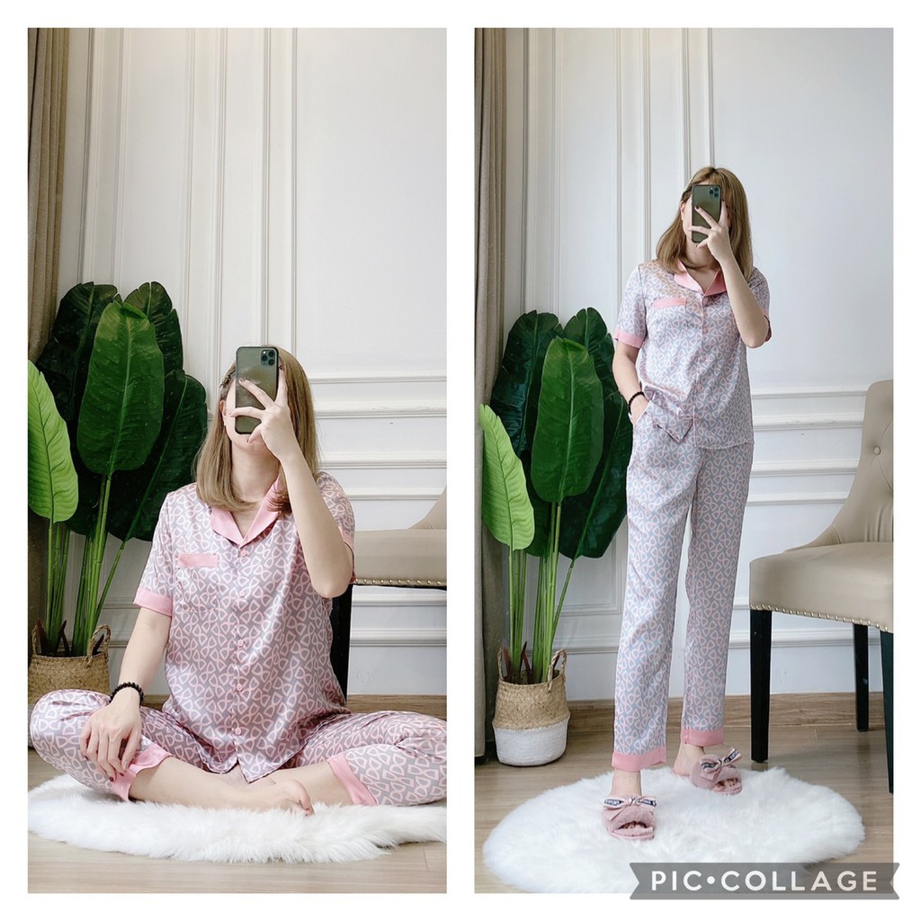 Bộ đồ ngủ mẹ cộc tay lụa họa tiết nơ V.ic BOH22 hot 2021 | BigBuy360 - bigbuy360.vn