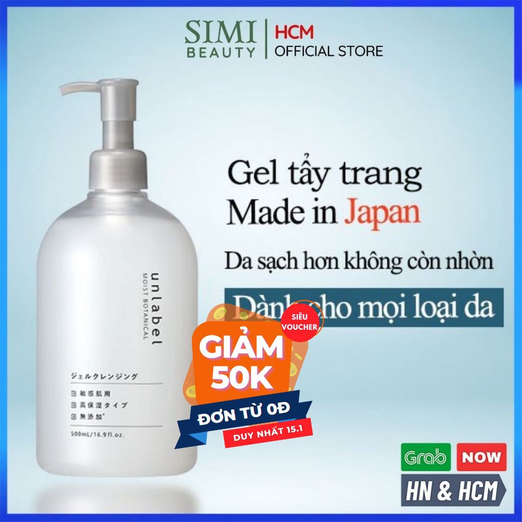 Gel tẩy trang không cồn UNLABEL Nhật Bản sạch sâu dưỡng ẩm mắt môi cho da dầu mụn khô hỗn hợp nhạy cảm bà bầu Simi