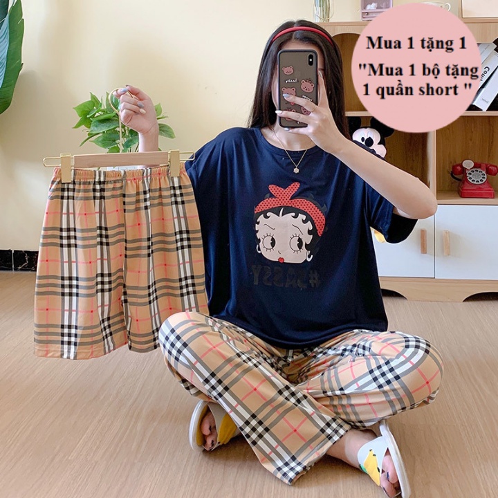 Đồ bộ nữ mặc nhà mùa hè quần dài TOZZO in hình dễ thương cute form bigsize phong cách hàn quốc 50-70Kg SET3 | BigBuy360 - bigbuy360.vn