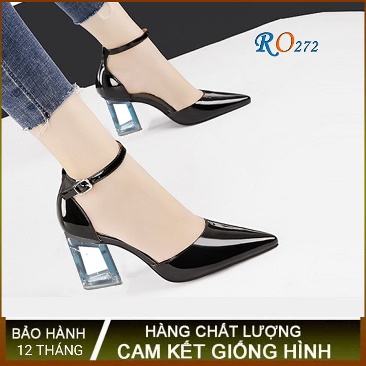 Giày cao gót nữ đẹp đế vuông 7p hàng hiệu rosata hai màu đen vàng ro272