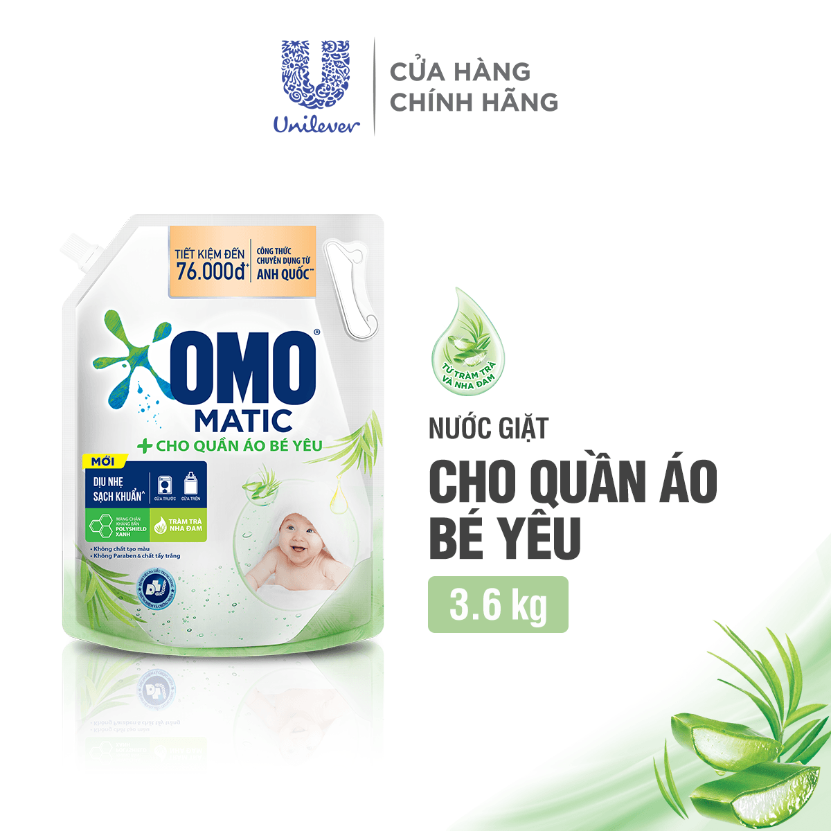 [FMCGMALL -8% ĐH 250K] Combo Túi Nước Giặt Omo Matic Baby 3.6kg + Nước xả vải Comfort Cho Da Nhạy Cảm Túi 3.8L