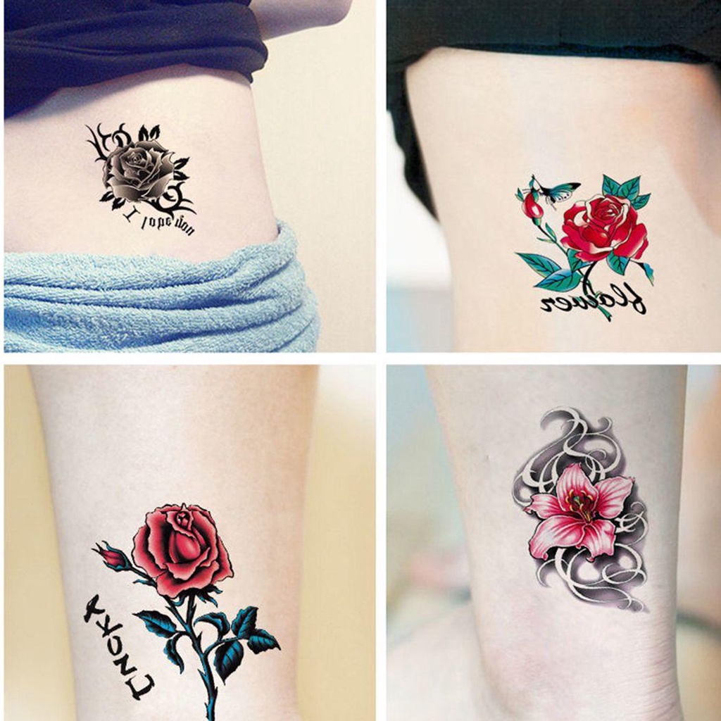 Hình Xăm Dán Tạm Thời Lâu Trôi Không Lặp Lại Họa Tiết Hoa Mẫu Đơn / Bướm / Hoa Hồng Dùng Một Lần