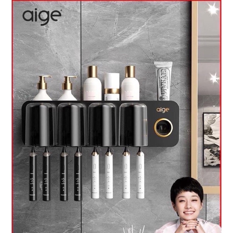 Bộ nhả kem đánh răng tự động, kệ để cốc bàn chải đánh răng lắp đặt dễ dàng AIGE
