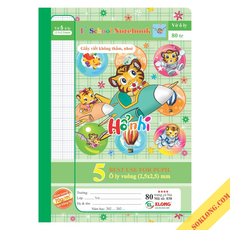 Vở ô ly 80 trang B5 Klong Chích Bông MS 030 giấy ghim tập vở ô vuông viết bài dễ thương SOKLONG