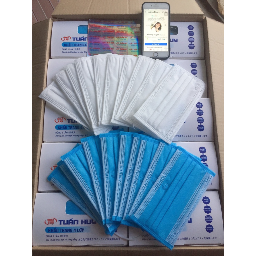 Khẩu trang y tế Tuấn Huy 4 lớp kháng khuẩn, 50 cái / hộp, xanh, xám, đen, trắng | BigBuy360 - bigbuy360.vn