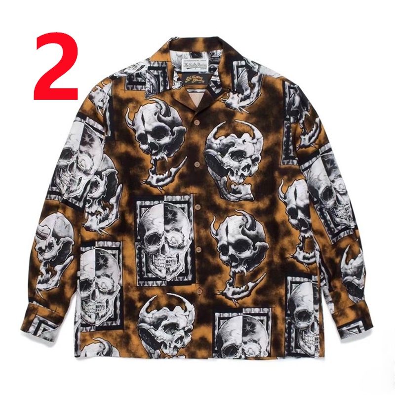 Bán Chạy Nhất Áo Sơ Mi Unisex Tay Dài In Hình Đầu Lâu WACKO MARIA Plus Size Cho Nam Và Nữ