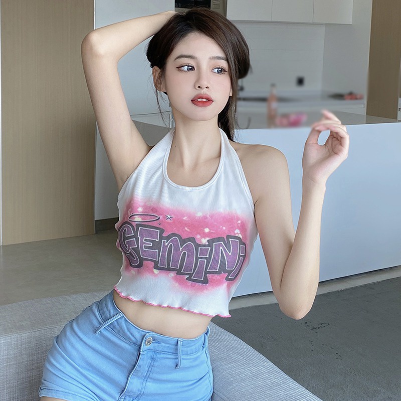 Áo Croptop Hai Dây Dáng Ôm In Họa Tiết Thời Trang Mùa Hè Hàn Quốc Quyến Rũ Cho Nữ