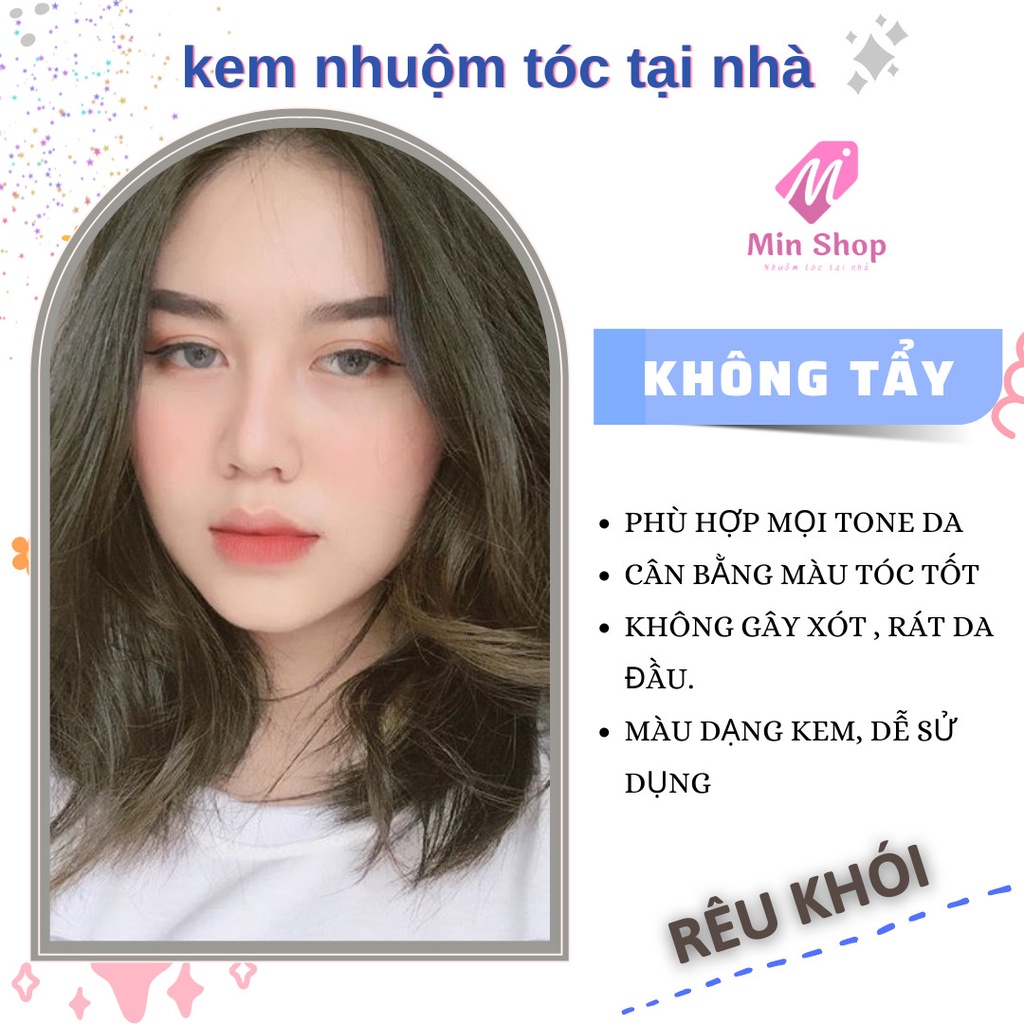 Thuốc nhuộm tóc màu rêu khói, tặng kèm oxy trợ dưỡng và bao tay