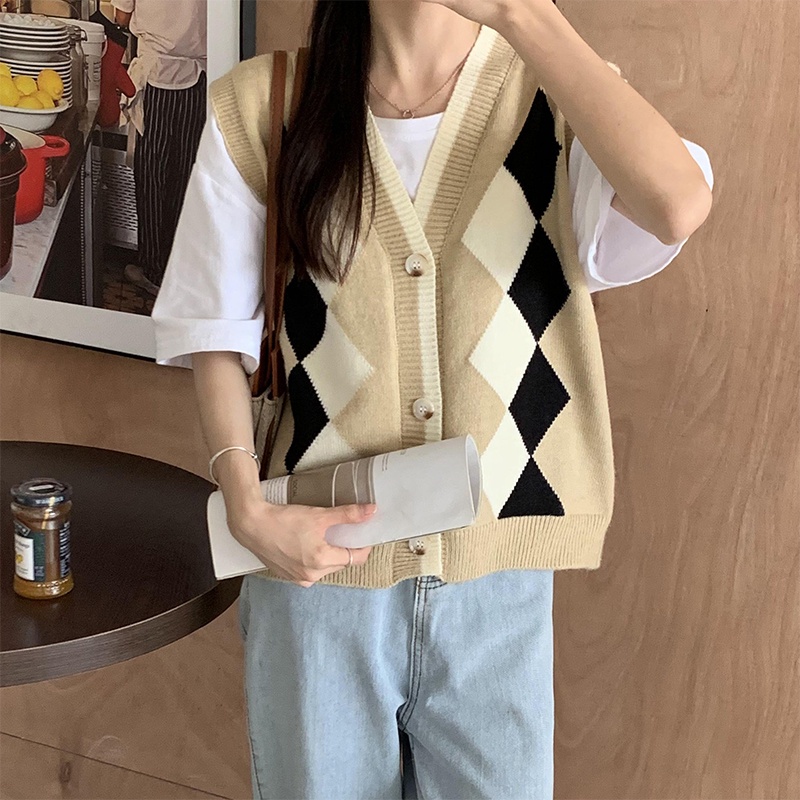 DUNEA Áo Khoác Cardigan Không Tay Cổ Chữ V Phong Cách Retro Hàn Quốc Với 3 Màu Tùy Chọn