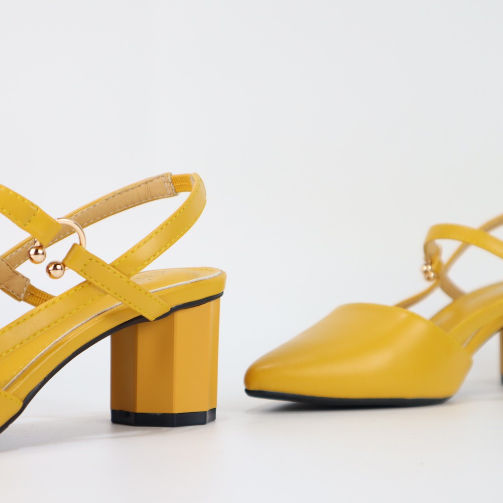 Giày sandal cao gót nữ mũi nhọn thanh lịch hở hậu ôm chân gót trụ 5cm quai thun êm mềm đi học đi làm đi chơi Cillie 1065