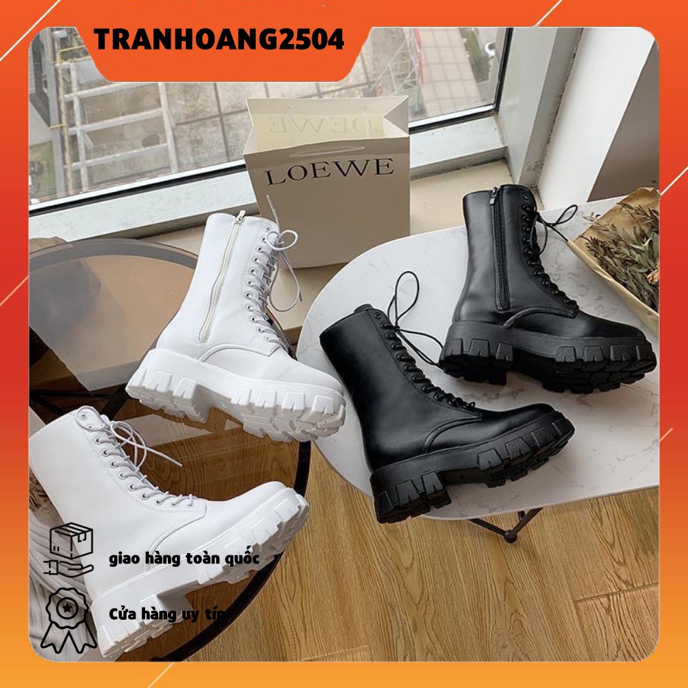 [LOẠI ĐẸP - form cứng cáp ] Boot ulzzang cao cổ 20cm buộc dây kéo khóa đế cao 5.5cm màu đen/trắng cá tính | WebRaoVat - webraovat.net.vn