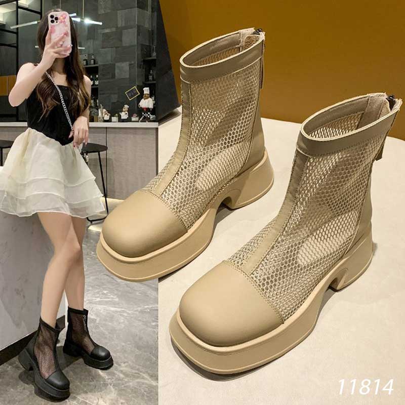 Giày bốt Martin da PU lưới phong cách La Mã nữ 11814