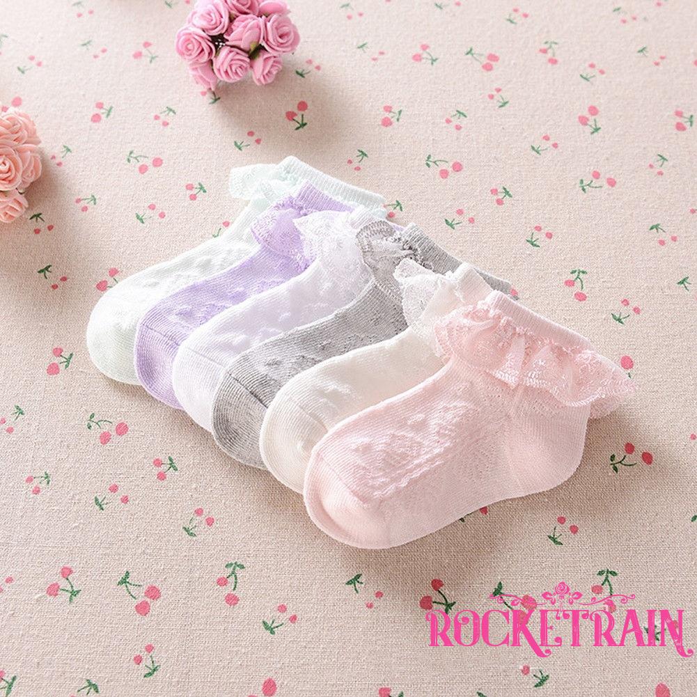 Vớ cotton phối ren đính nơ dễ thương dành cho bé gái
