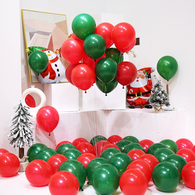 Set 30 bóng bay màu xanh lá cây/ đỏ trang trí phong cách giáng sinh noel/ năm mới / sinh nhật ngoài trời và trong nhà