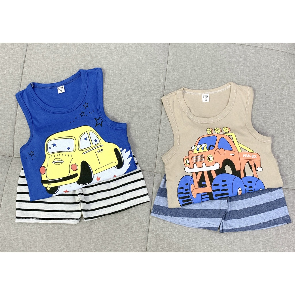 Bộ Ba Lỗ, Bộ Sát Nách Bé Trai Ô Tô Thun Cotton Co Dãn, Thấm Hút Mồ Hôi, Mềm Mát Cho Bé 8-18Kg B1020