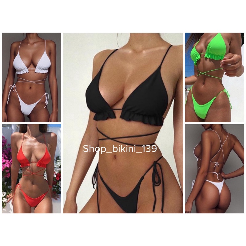 Bikini đồ bơi đi biển 2 mảnh quần lọt khe,áo nhún bèo kiểu dáng sexy | BigBuy360 - bigbuy360.vn