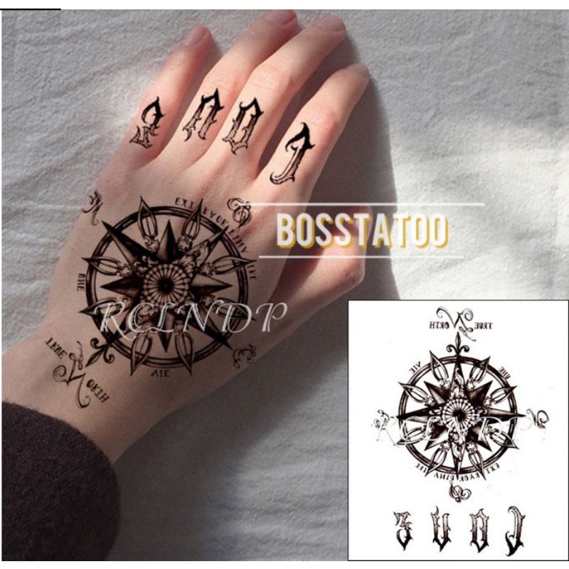 Hình xăm la bàn chữ Love chất ngầu MHT14 size bàn tay to &lt;12x16cm. Boss tatoo - xăm dán tạm thời