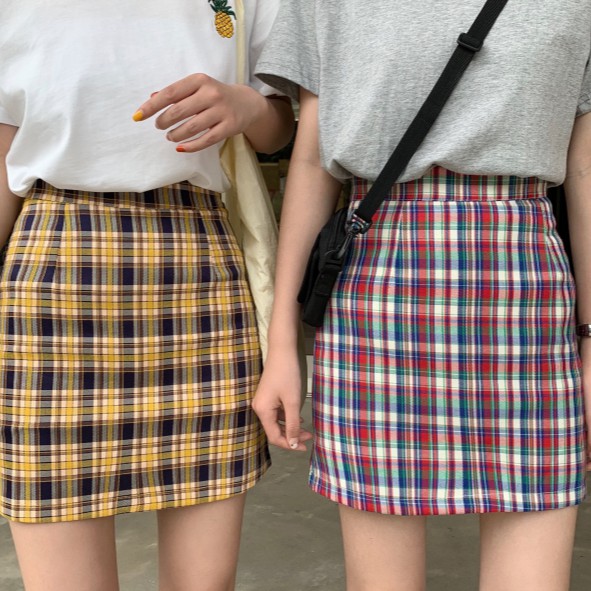 Chân Váy XIAOZHAINV Lưng Cao Họa Tiết Sọc Ca Rô Phong Cách Retro Trẻ Trung Thời Trang | BigBuy360 - bigbuy360.vn