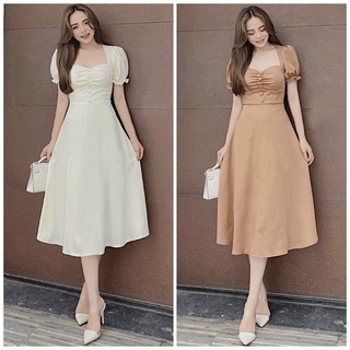 Đầm váy nhúng ngực nút bọc 2 màu